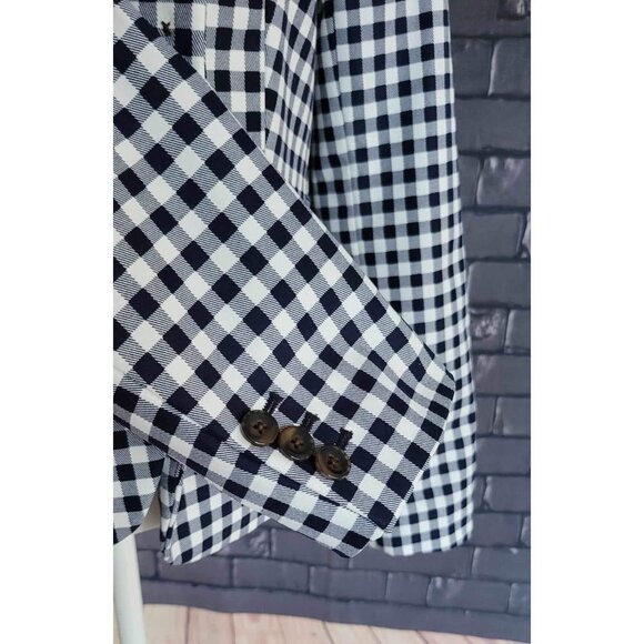 J.Crew Women's Navy and Ivory Gingham 2 Button Blazer M - Picture 7 of 9